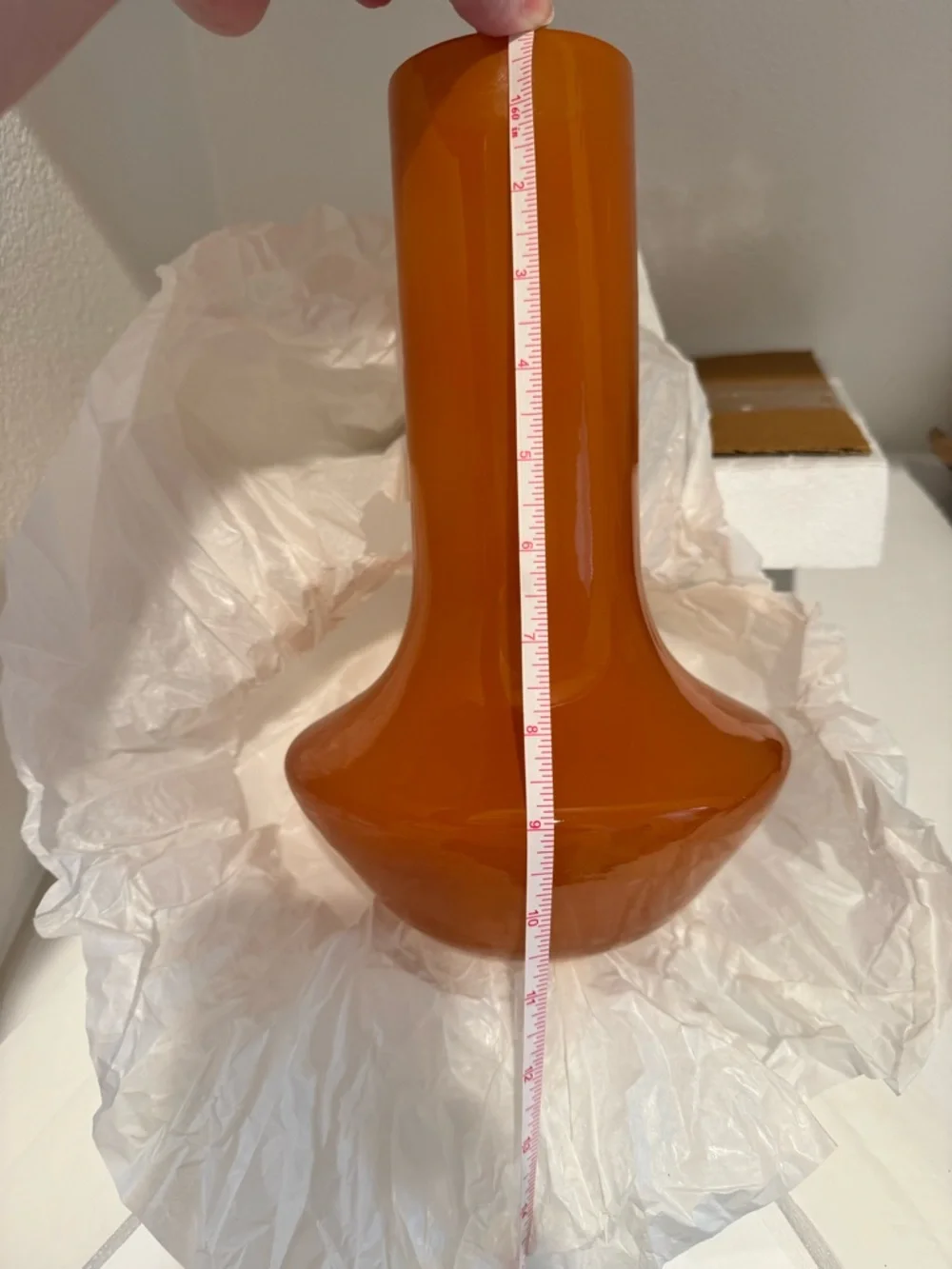 Anthropologie Glossy Tangerine Sculptural Glass Vase